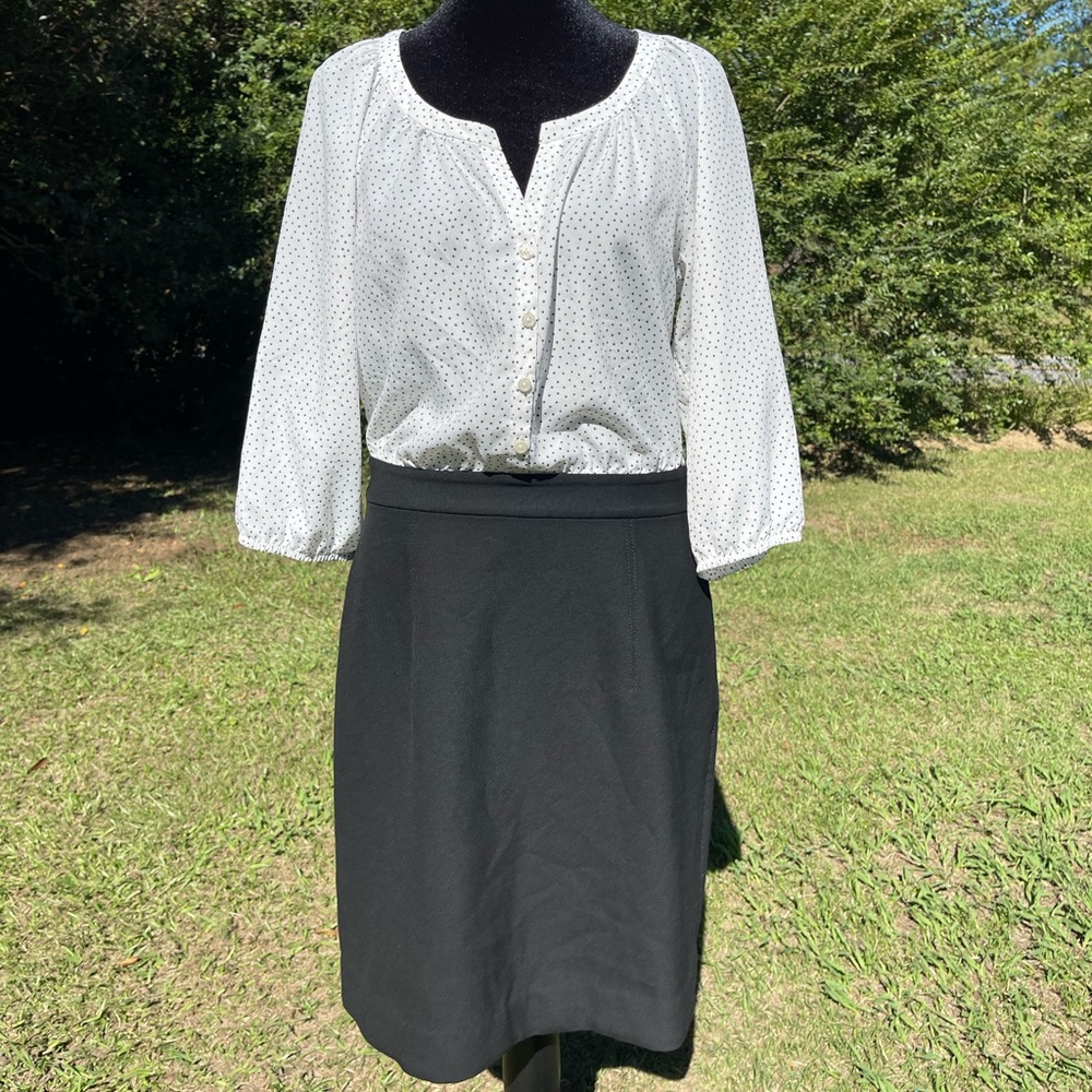 Ann Taylor LOFT Women's Black & White Polka Dot Dress Sheer Modesty